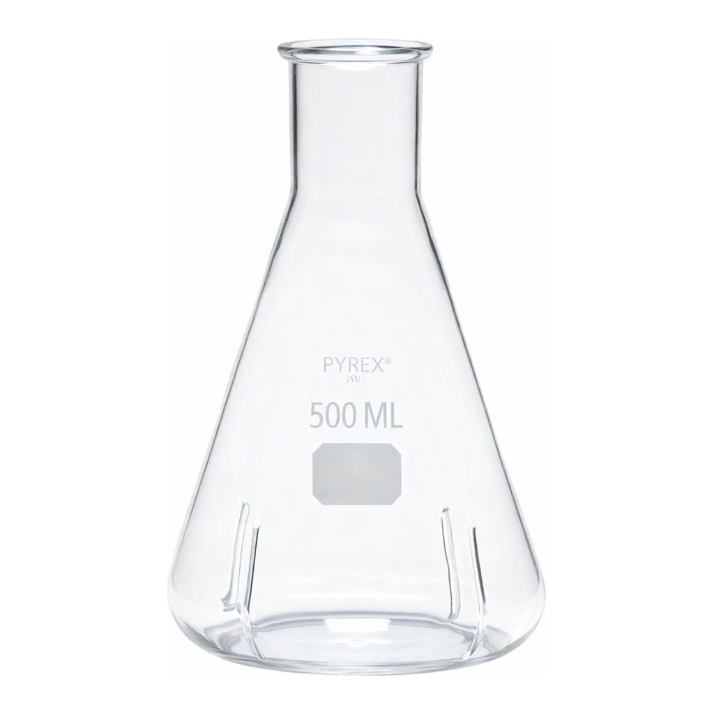 Merck Pyrex Erlenmeyer flask, narrow neck baffled