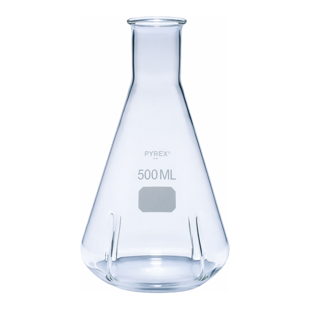 Merck Pyrex Erlenmeyer flask, narrow neck baffled