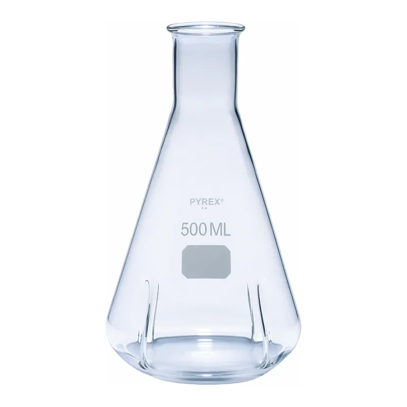 Merck Pyrex Erlenmeyer flask, narrow neck baffled