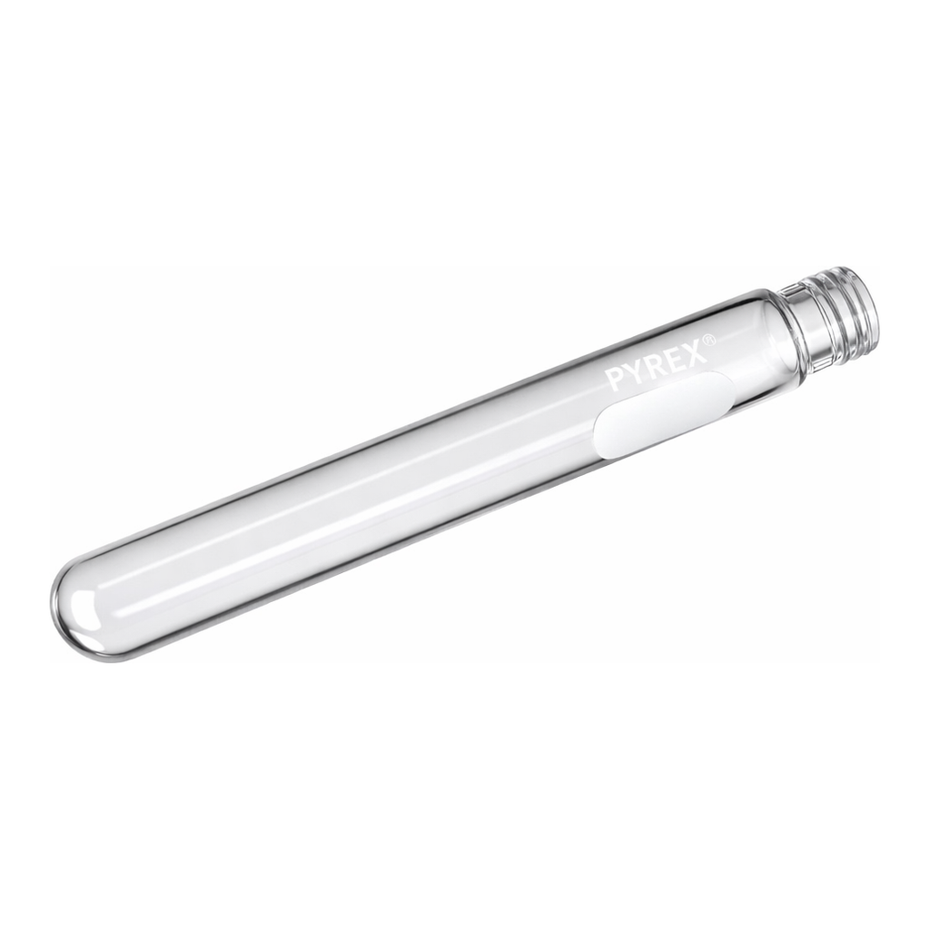 Merck Pyrex disposable culture tubes, screw cap style with white marking spot