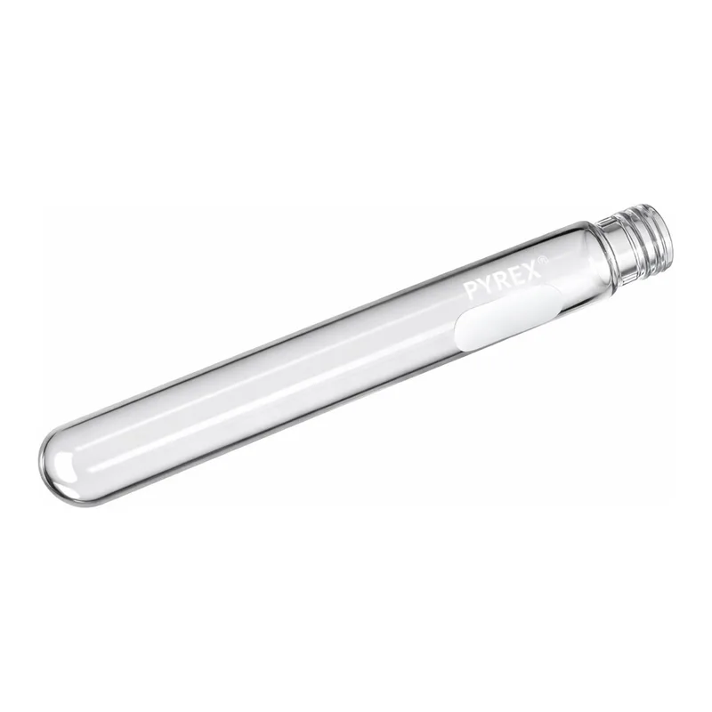 Merck Pyrex disposable culture tubes, screw cap style with white marking spot