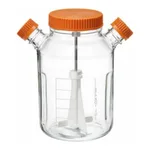 Merck Corning ProCulture glass spinner flask complete, baffled, wide mouth, angled sidearms