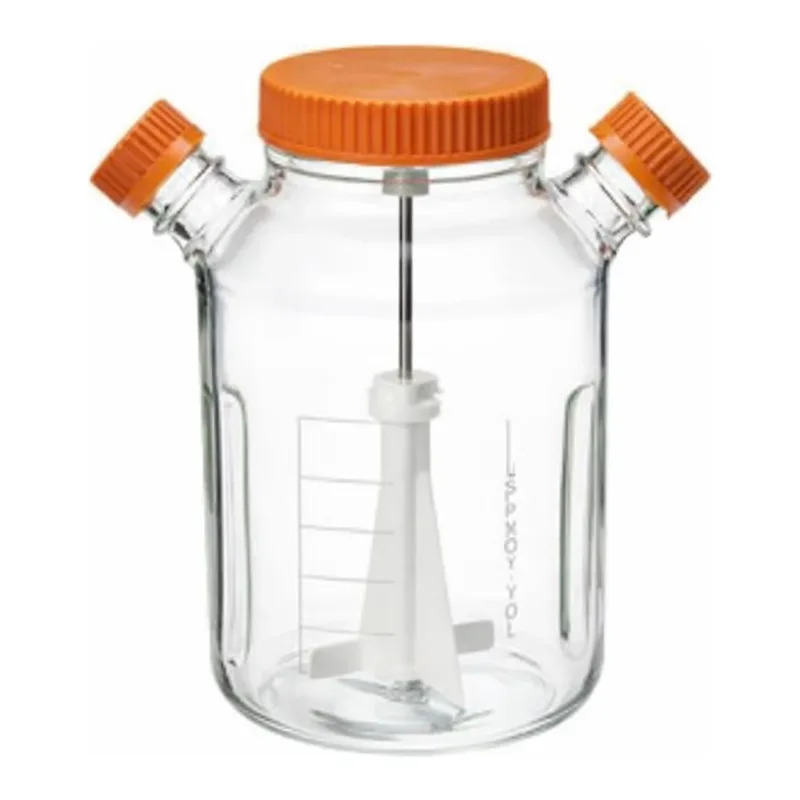 Merck Corning ProCulture glass spinner flask complete, baffled, wide mouth, angled sidearms