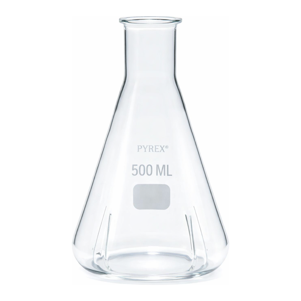 Merck Pyrex Erlenmeyer flask, narrow neck baffled