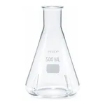 Merck Pyrex Erlenmeyer flask, narrow neck baffled