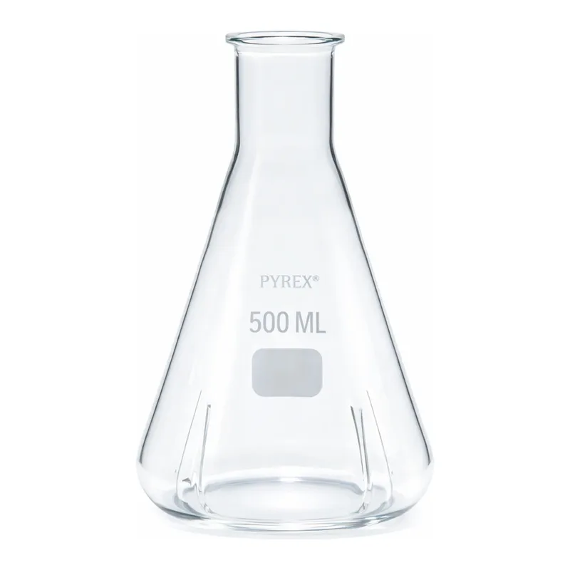 Merck Pyrex Erlenmeyer flask, narrow neck baffled