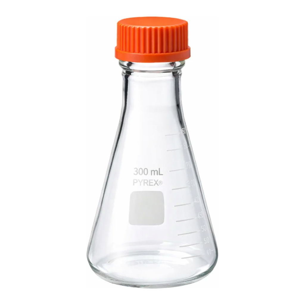 Merck Pyrex wide-mouth graduated Erlenmeyer flask with screw-cap
