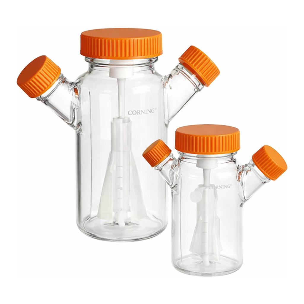 Merck Corning ProCulture glass spinner flask only, baffled, vertical sidearms