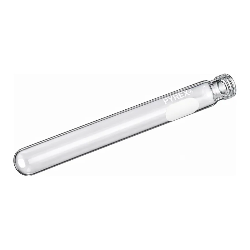 Merck Pyrex disposable culture tubes, screw cap style with white marking spot
