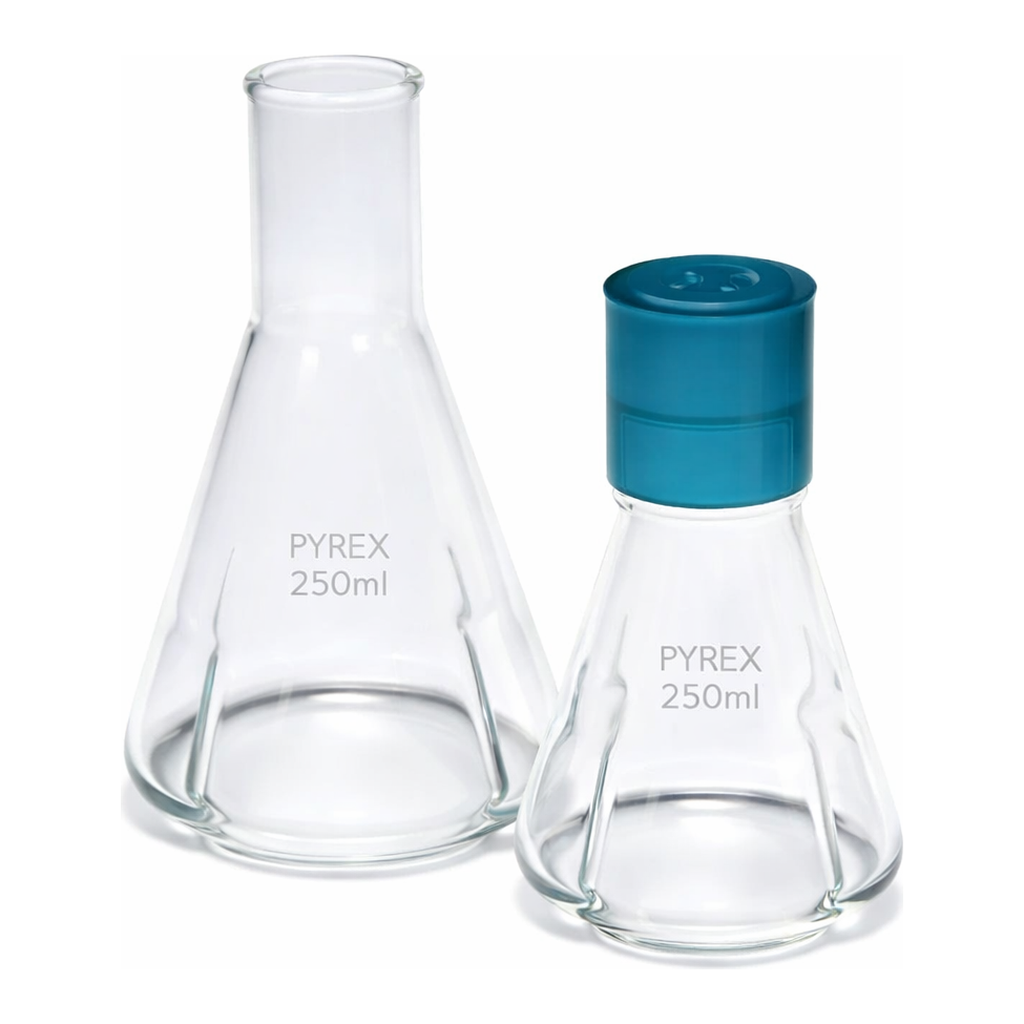 Merck Pyrex Culture flask, baffled, delong neck,