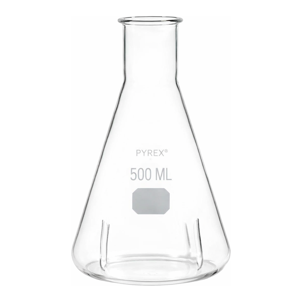 Merck Pyrex Erlenmeyer flask, narrow neck baffled