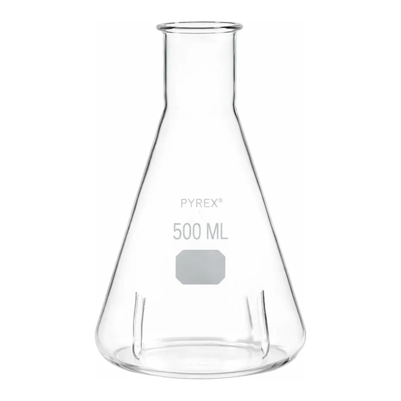 Merck Pyrex Erlenmeyer flask, narrow neck baffled