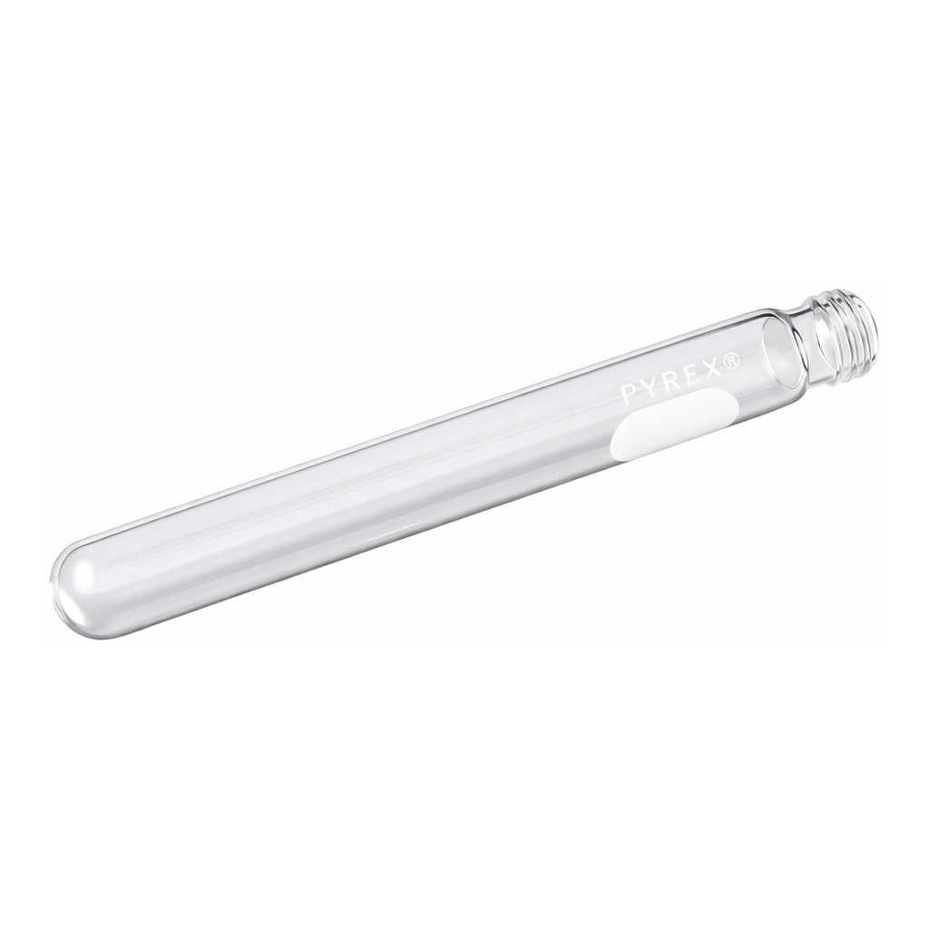 Merck Pyrex disposable culture tubes, screw cap style with white marking spot