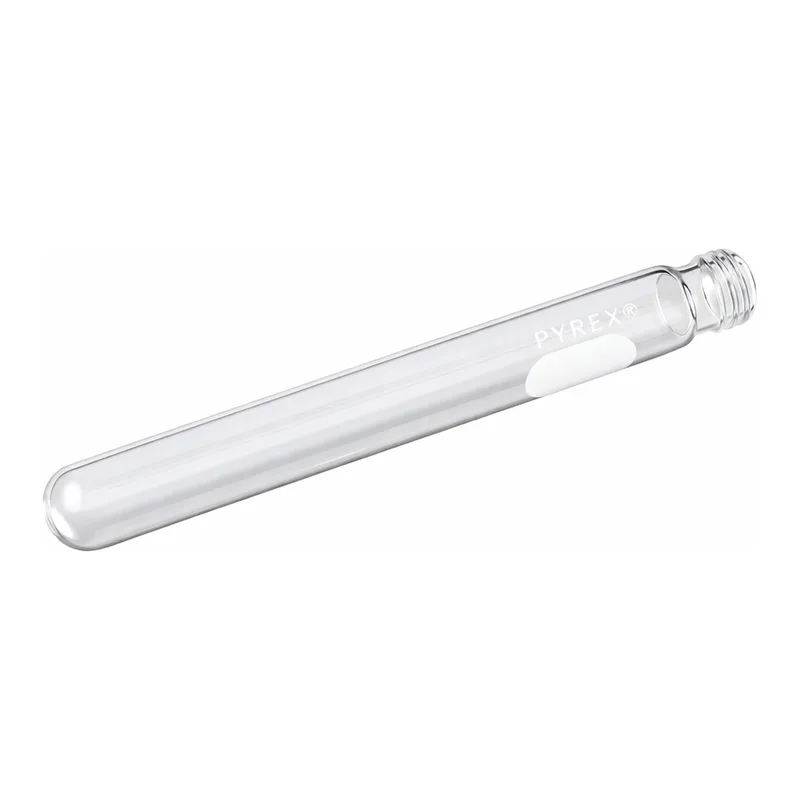 Merck Pyrex disposable culture tubes, screw cap style with white marking spot