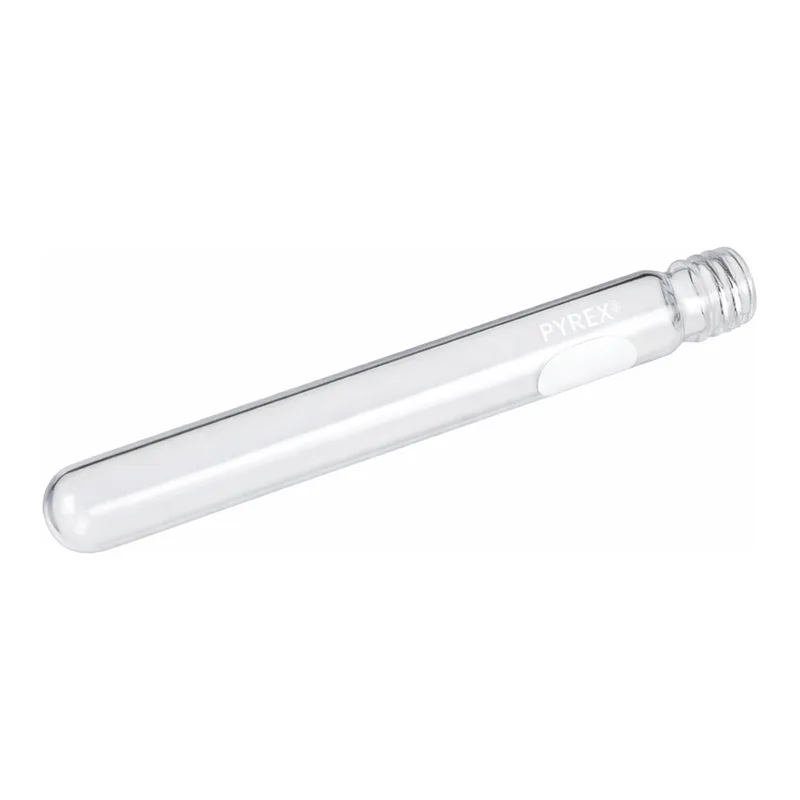 Merck Pyrex disposable culture tubes, screw cap style with white marking spot