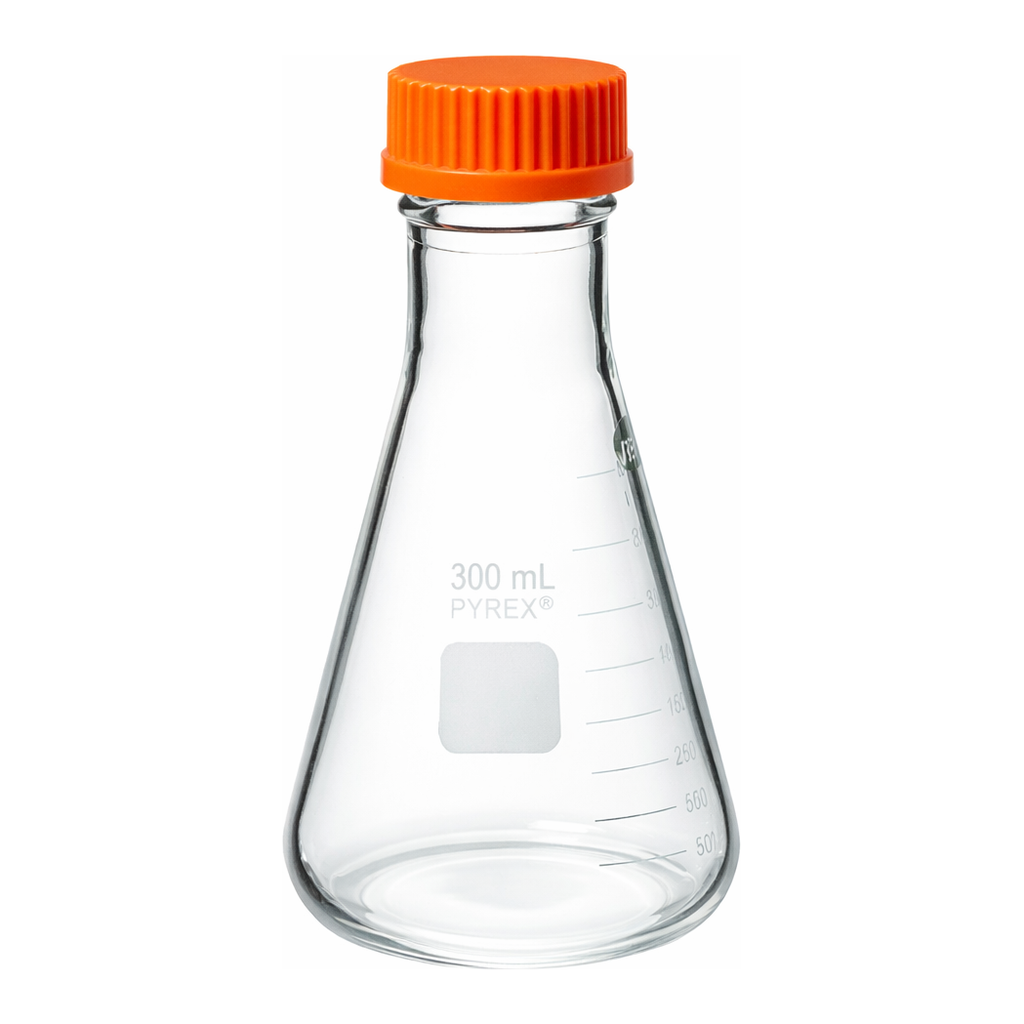 Merck Pyrex wide-mouth graduated Erlenmeyer flask with screw-cap