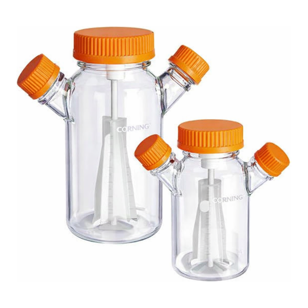Merck Corning ProCulture glass spinner flask only, baffled, vertical sidearms