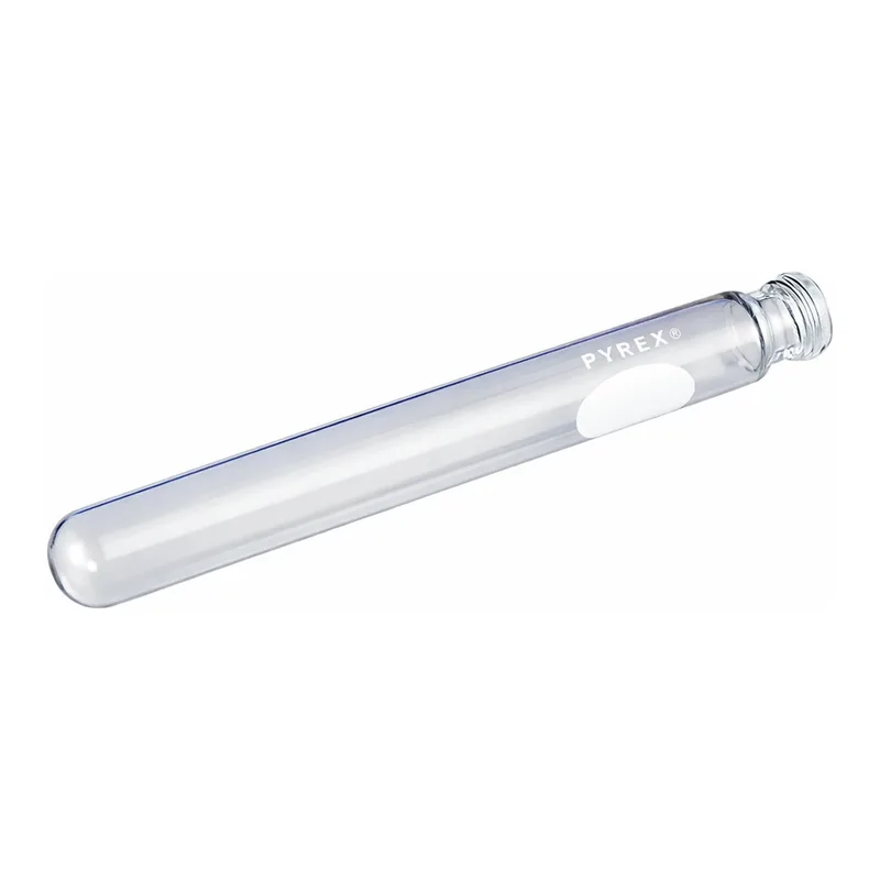 Merck Pyrex disposable culture tubes, screw cap style with white marking spot