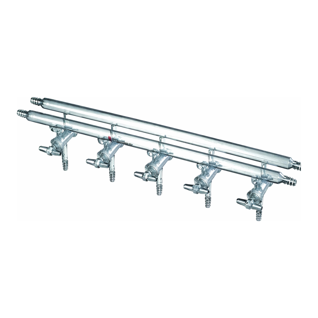 Merck Synthware all-glass vacuum/inert gas manifold with hollow high vacuum stopcocks