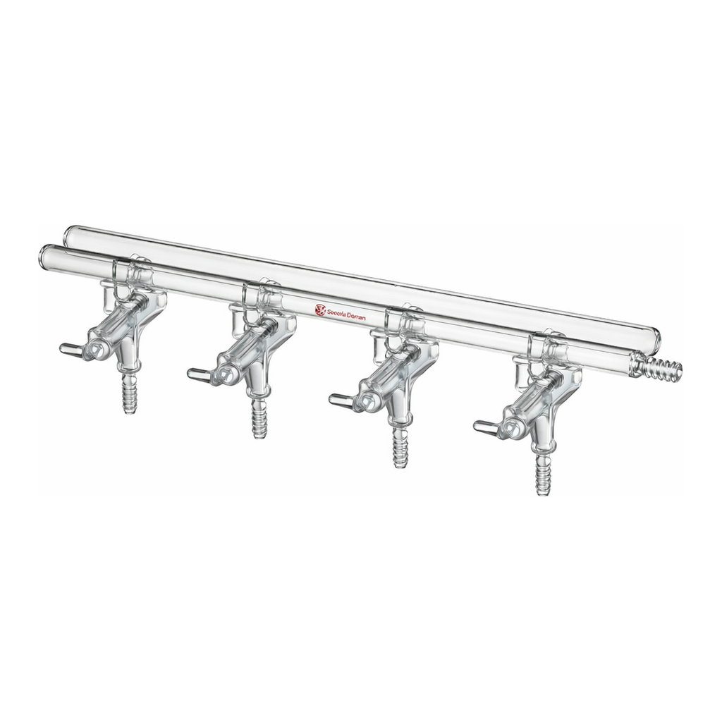 Merck Synthware all-glass vacuum/inert gas manifold with hollow high vacuum stopcocks