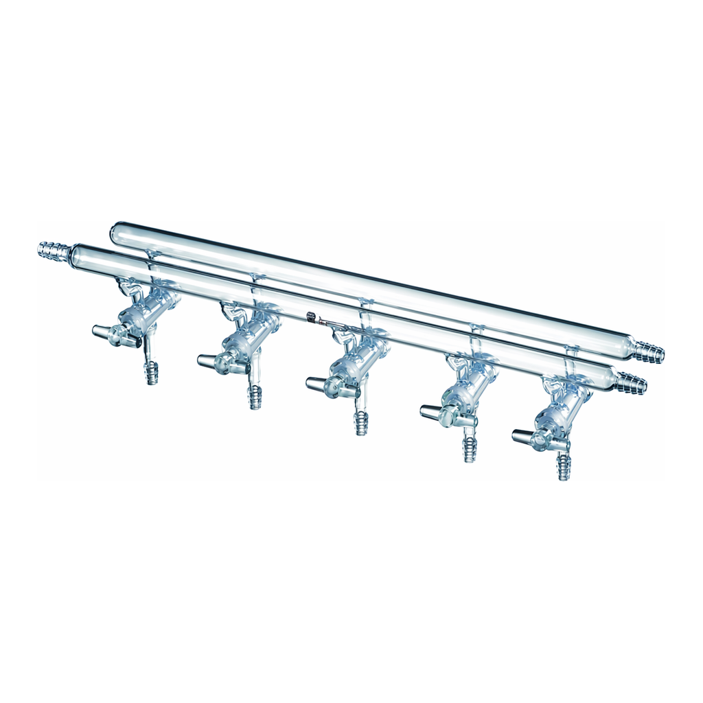 Merck Synthware all-glass vacuum/inert gas manifold with hollow high vacuum stopcocks