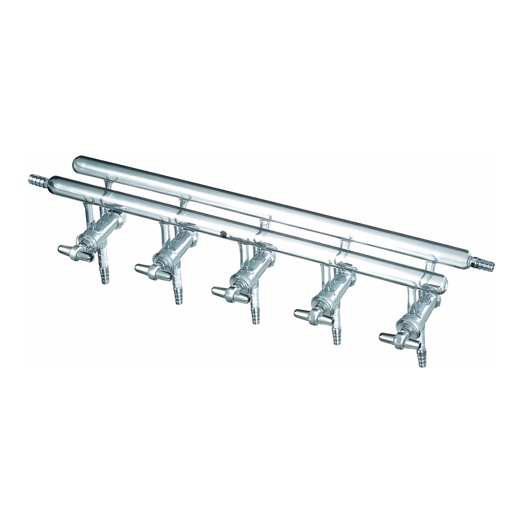 Merck Synthware all-glass vacuum/inert gas manifold with hollow high vacuum stopcocks
