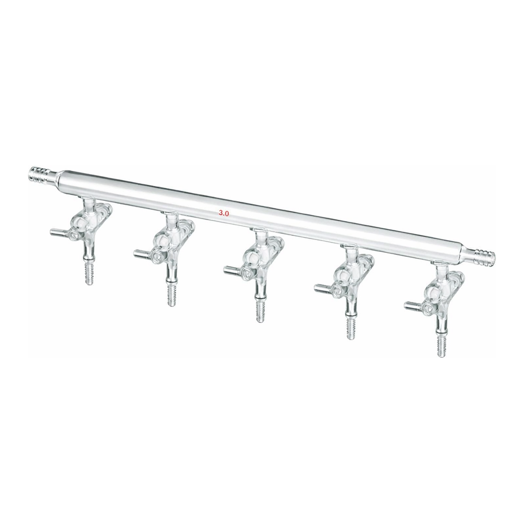 Merck Synthware all-glass vacuum/inert gas manifold with hollow high vacuum stopcocks