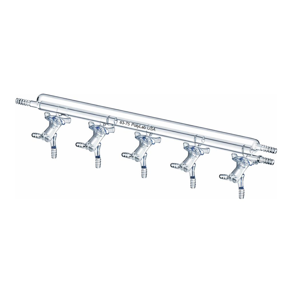 Merck Synthware all-glass vacuum/inert gas manifold with hollow high vacuum stopcocks