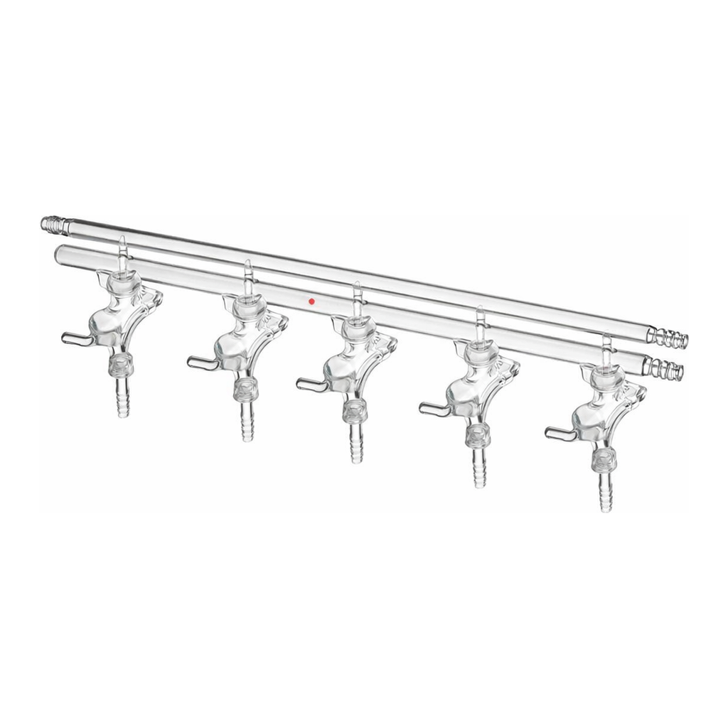 Merck Synthware all-glass vacuum/inert gas manifold with hollow high vacuum stopcocks