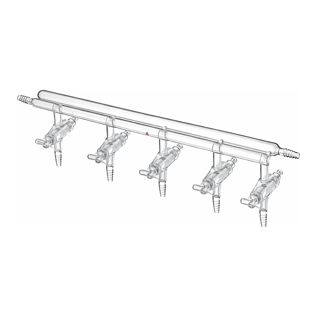 Merck Synthware all-glass vacuum/inert gas manifold with hollow high vacuum stopcocks