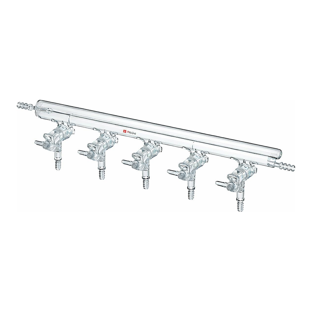 Merck Synthware all-glass vacuum/inert gas manifold with hollow high vacuum stopcocks