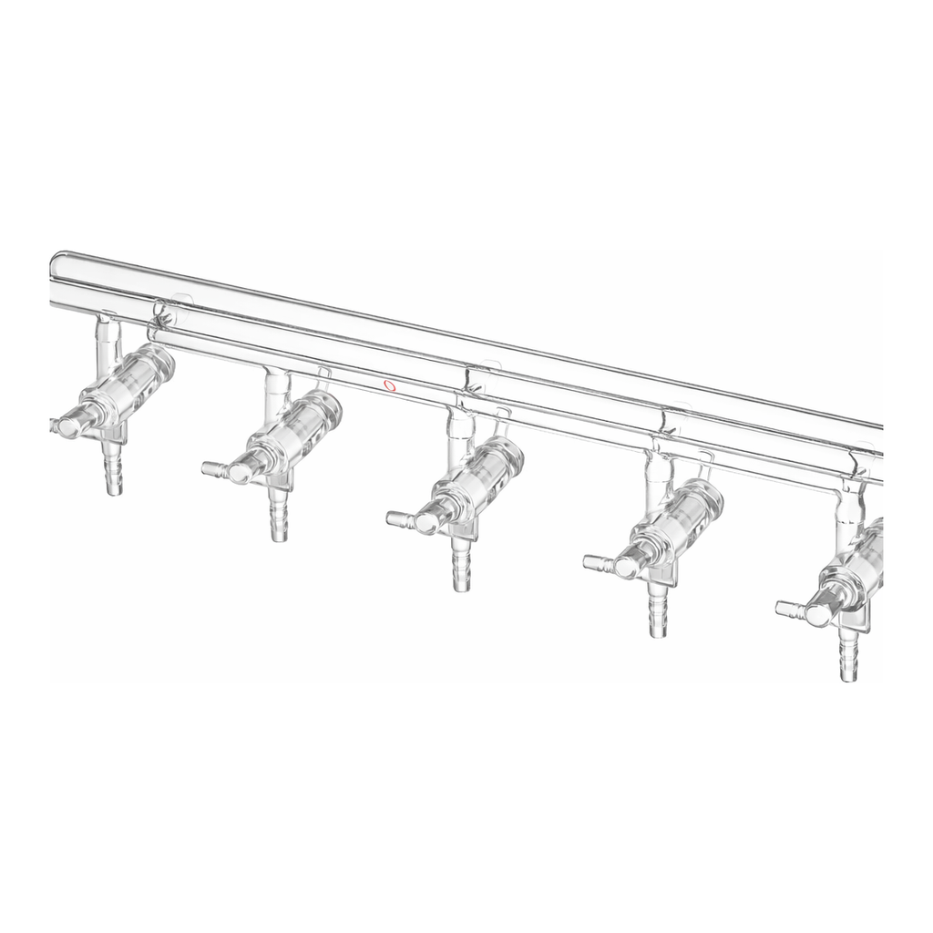 Merck Synthware all-glass vacuum/inert gas manifold with hollow high vacuum stopcocks