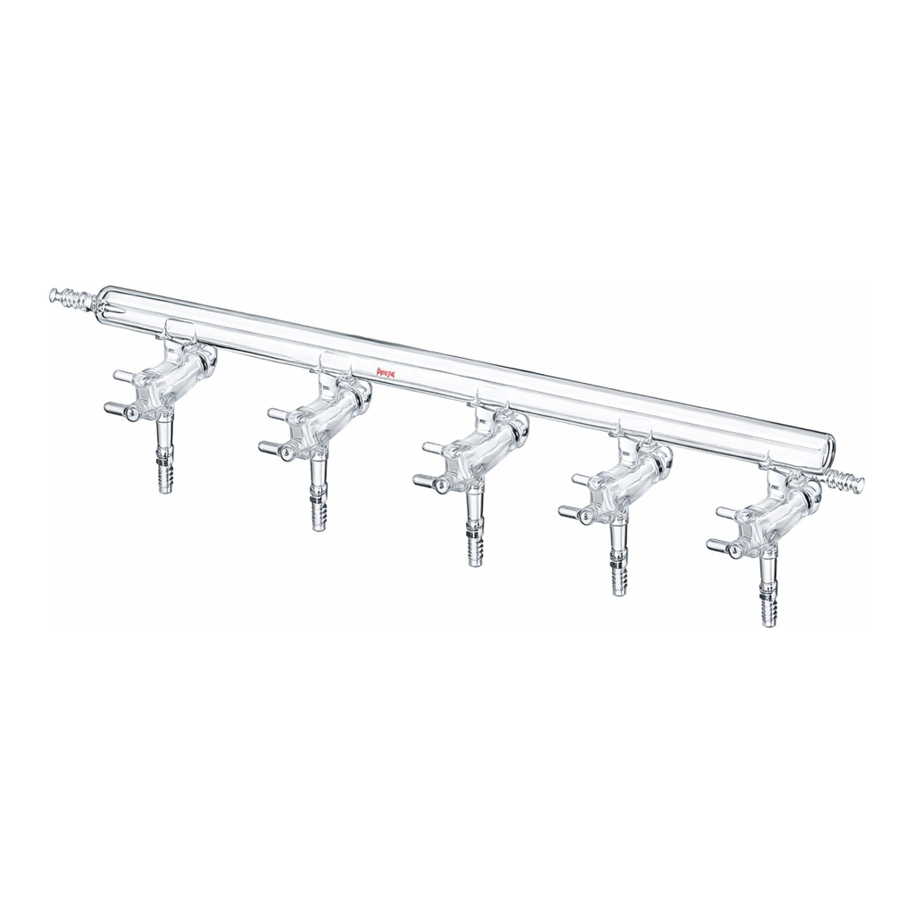 Merck Synthware all-glass vacuum/inert gas manifold with hollow high vacuum stopcocks