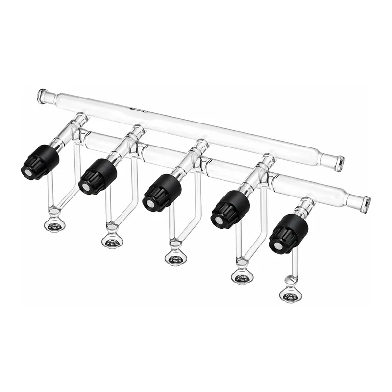 Merck Synthware double vacuum manifold with high vacuum valves and #15 o-ring joints