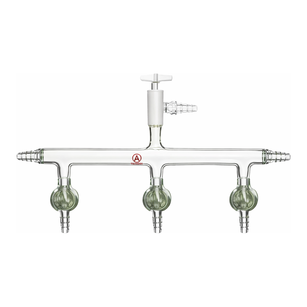 Merck Aldrich dual bank manifold with glass stopcocks and vacuum-gauge port