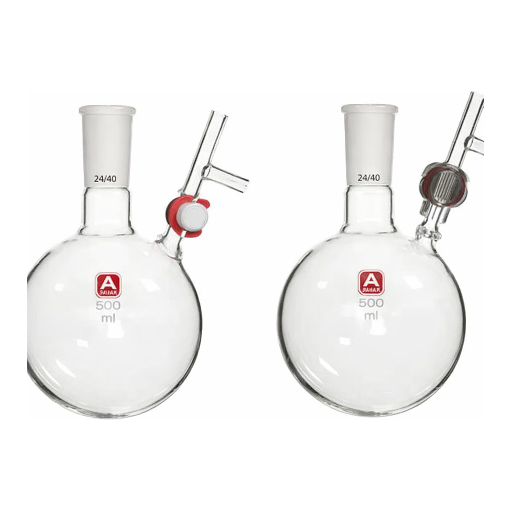 Merck Aldrich round-bottom storage flask with stopcock-equipped septum-inlet