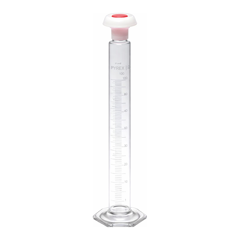 Merck Pyrex Measuring cylinder, class B, white graduations, with polyethylene stopper