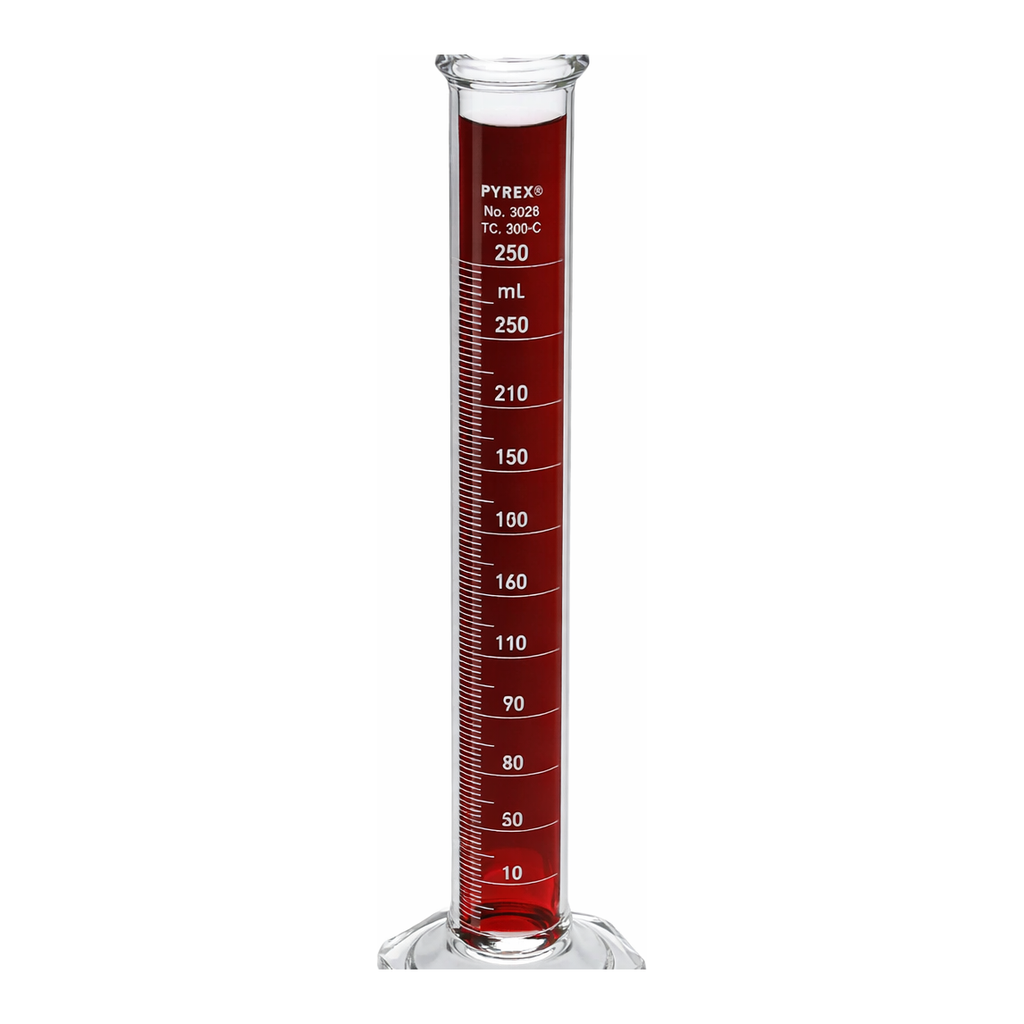 Merck Pyrex Lifetime Red single metric scale graduated cylinder, with reinforced bead