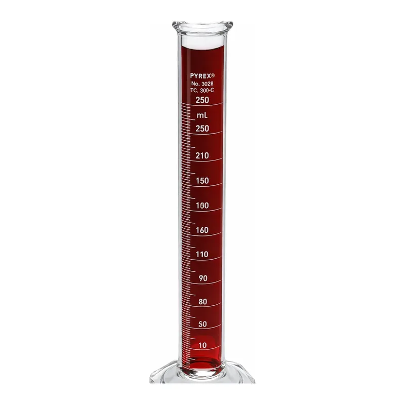 Merck Pyrex Lifetime Red single metric scale graduated cylinder, with reinforced bead