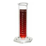 Merck Pyrex Lifetime Red single metric scale graduated cylinder, with double pourout