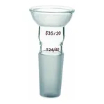 Merck Synthware adapter with top spherical socket joint and lower standard taper inner joint