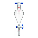 Merck Synthware Squibb-style separatory funnel with standard taper joints, PTFE stopcock and PTFE stopper