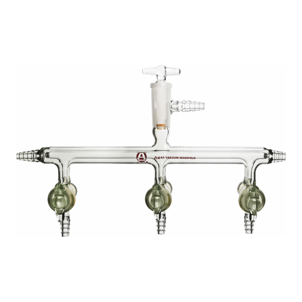 Merck Aldrich dual bank manifold with glass stopcocks and vacuum-gauge port
