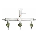 Merck Aldrich dual bank manifold with glass stopcocks and vacuum-gauge port