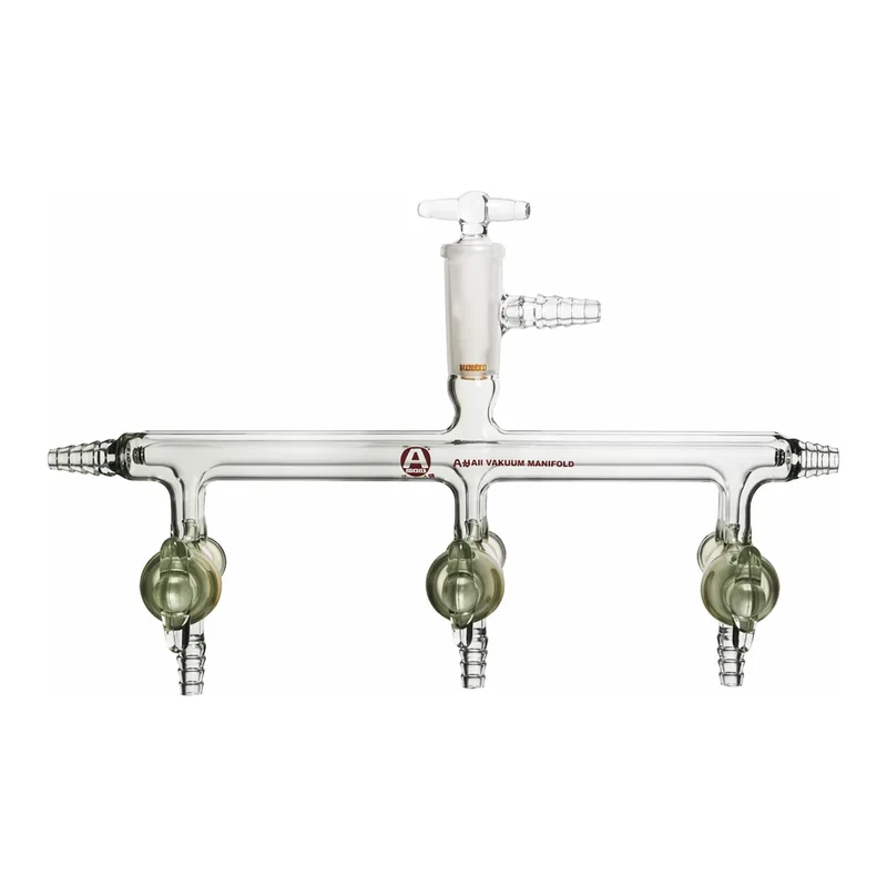 Merck Aldrich dual bank manifold with glass stopcocks and vacuum-gauge port
