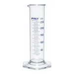 Merck Pyrex Measuring cylinder, class B, squat form, heavy duty rim, blue graduations