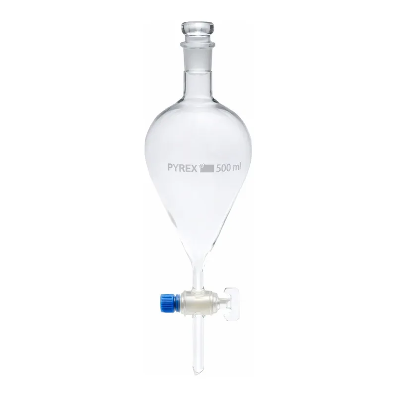 Merck Pyrex Separating funnel, pear-shape, glass key