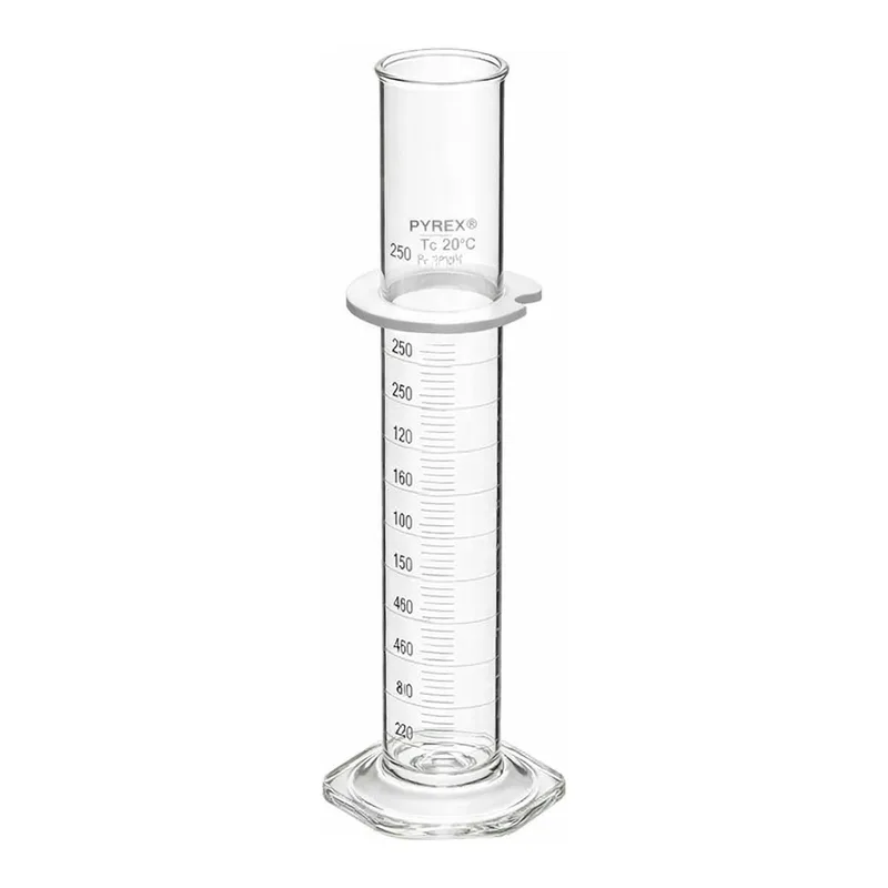 Merck Pyrex graduated cylinder, single metric scale, white enamel graduations