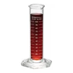 Merck Pyrex Lifetime Red single metric scale graduated cylinder, with double pourout