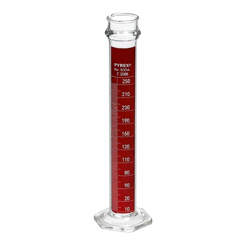 Merck Pyrex Lifetime Red single metric scale graduated cylinder, with reinforced bead